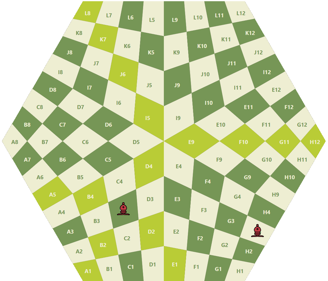 Bishop movement options across the rosette in 3 player chess
